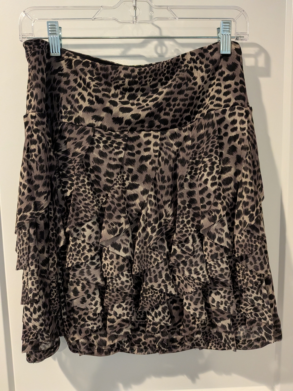 INC International Concepts Taupe Black Leopard Ruffle Mini Skirt